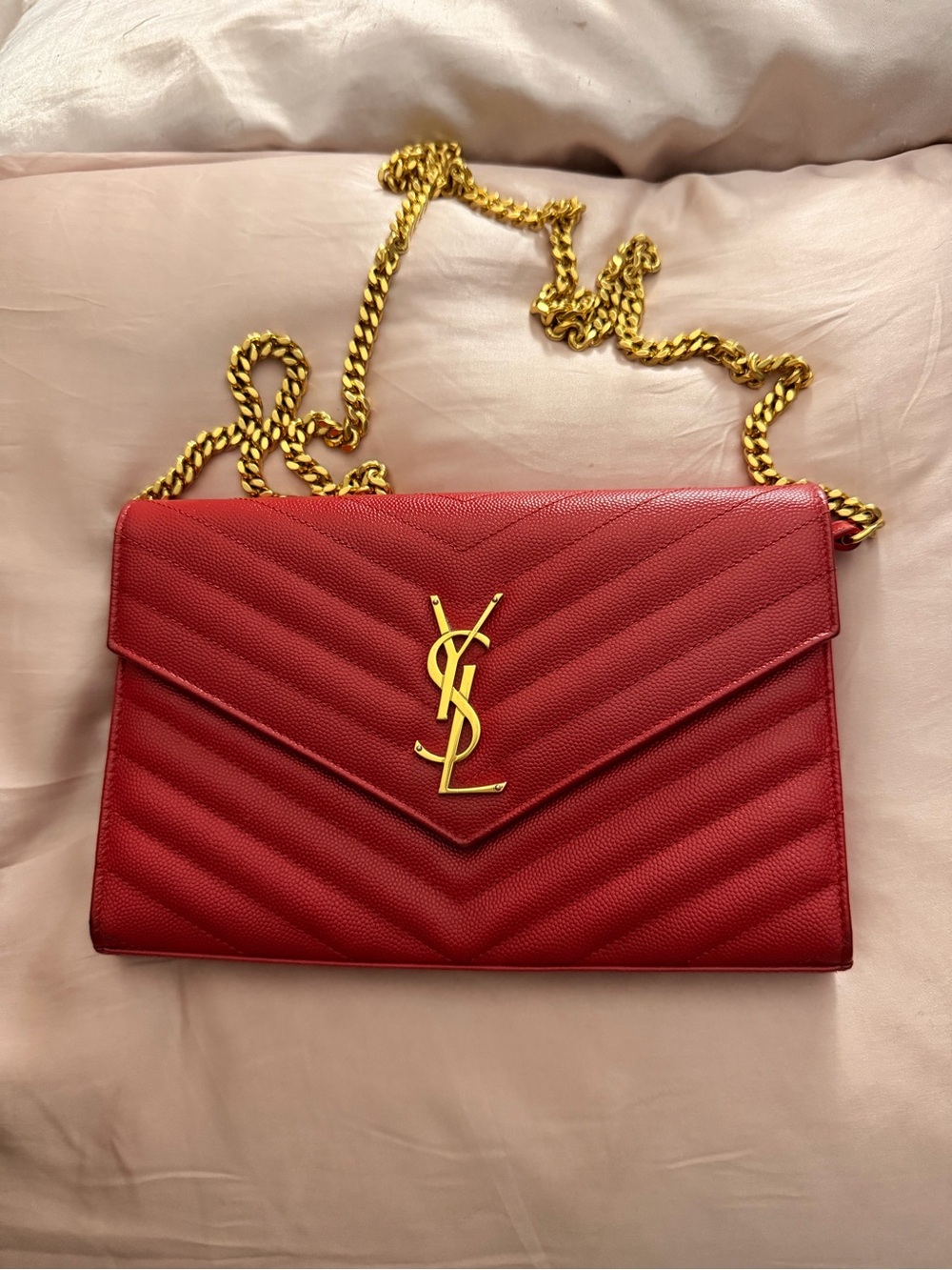 Saint Laurent Cassandra Envelope Chain Wallet - Lambskin Leather